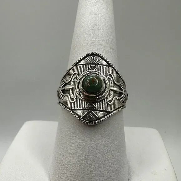 Sterling silver, marked "GSX" turquoise round cabochon ring! - Picture 9 of 10